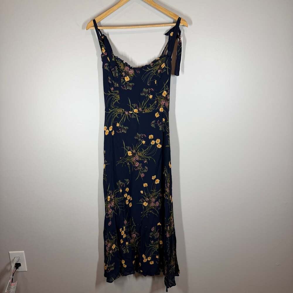 Reformation Nikita Midi Mademoiselle Navy Floral Tank Tie Strap Dress Size 4 - Picture 2 of 15